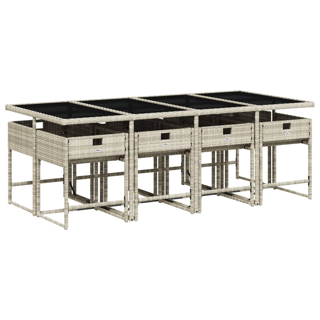 vidaXL Set mobilier grădină cu perne, 9 piese, gri deschis, poliratan
