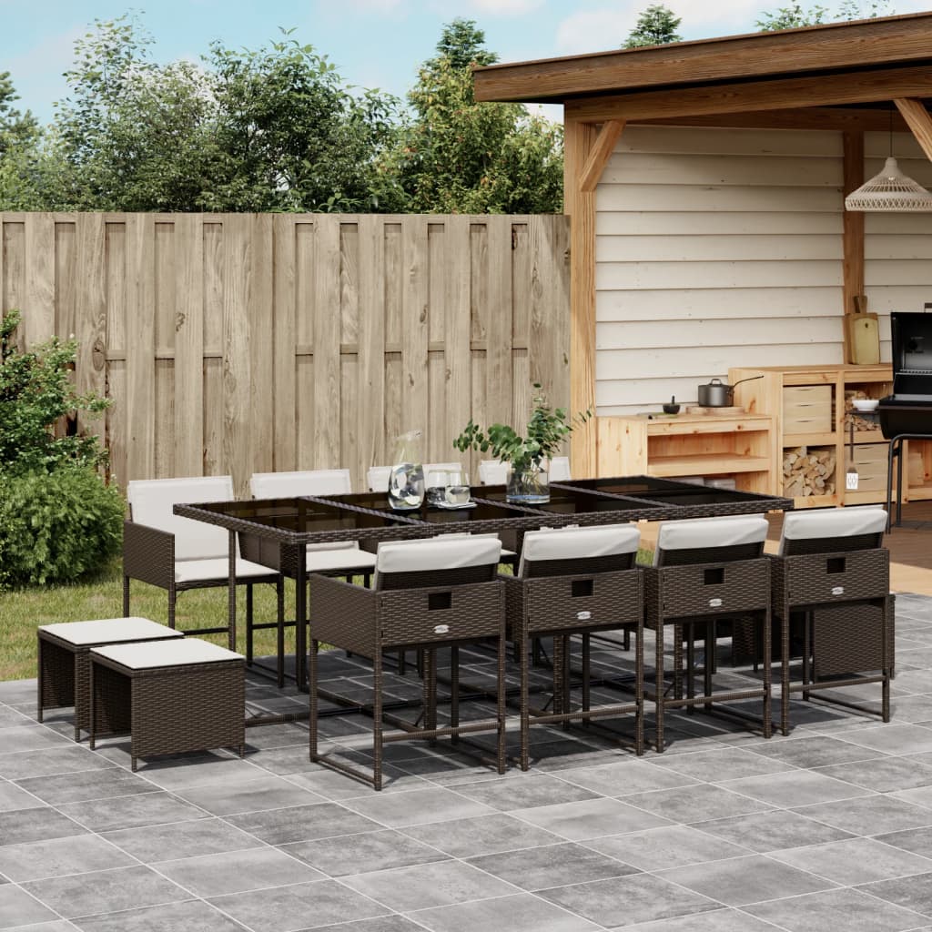 vidaXL Set mobilier de grădină, 13 piese, maro, cu perne, poliratan vidaXL Set mobilier de grădină, 13 piese, maro, cu perne, poliratan