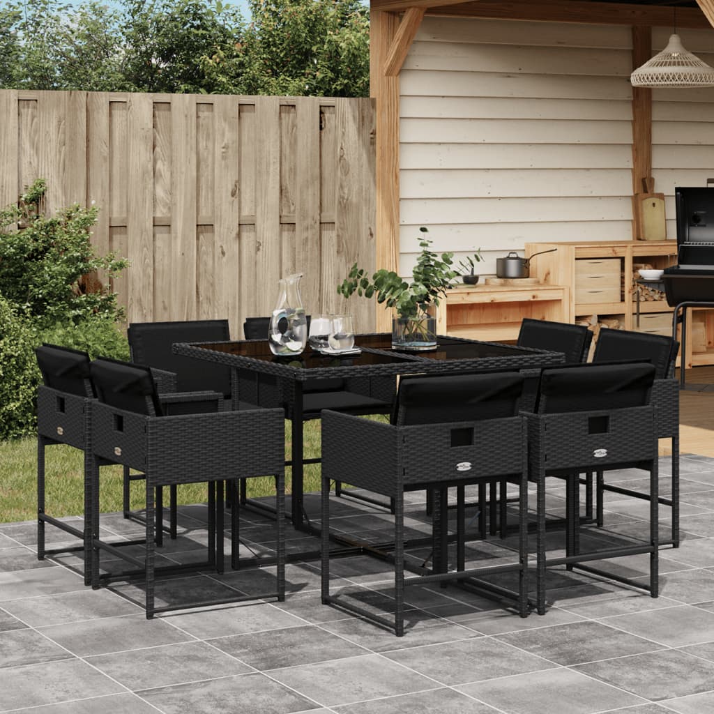 vidaXL Set mobilier de grădină cu perne, 9 piese, negru, poliratan vidaXL Set mobilier de grădină cu perne, 9 piese, negru, poliratan