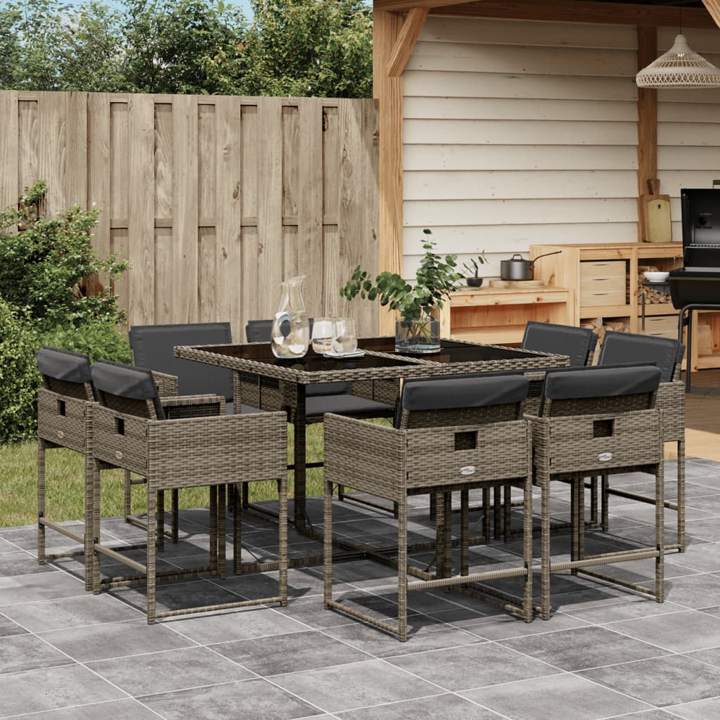 vidaXL Set mobilier grădină cu perne, 9 piese, gri, poliratan vidaXL Set mobilier grădină cu perne, 9 piese, gri, poliratan