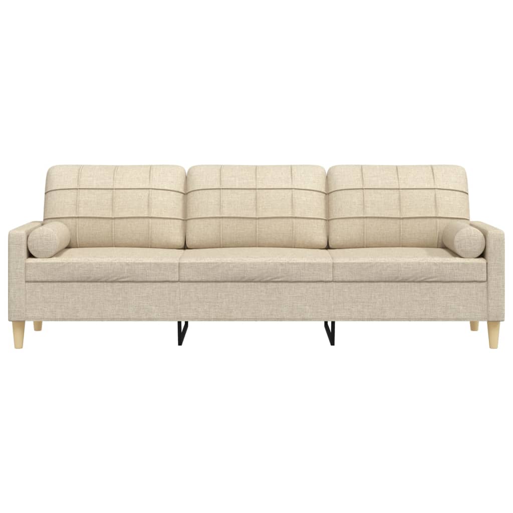 vidaXL Canapea cu 3 locuri cu pernuțe, crem, 210 cm, textil