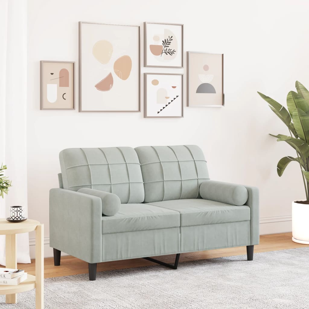 vidaXL Canapea cu 2 locuri cu pernuțe, gri deschis, 120 cm, catifea vidaXL Canapea cu 2 locuri cu pernuțe, gri deschis, 120 cm, catifea