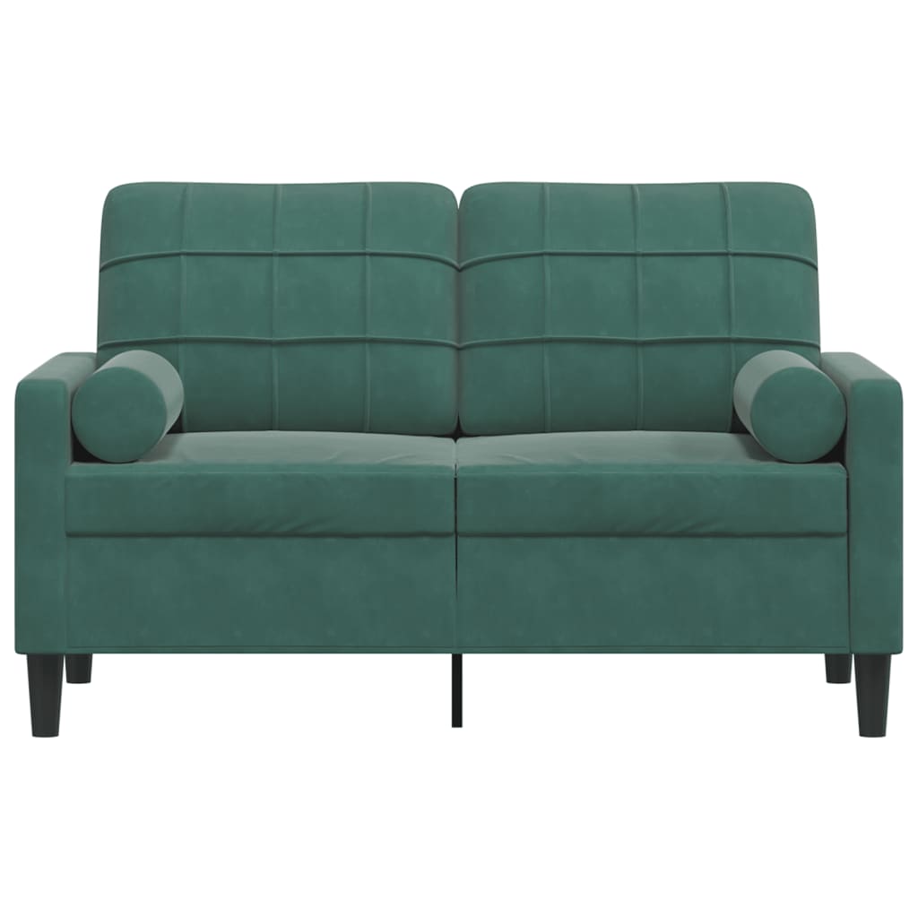 vidaXL Canapea cu 2 locuri cu pernuțe, verde închis, 120 cm, catifea
