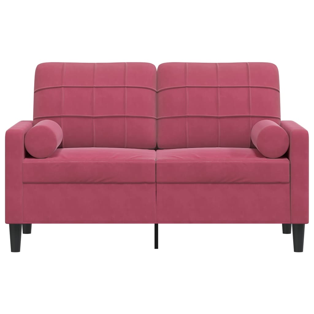 vidaXL Canapea cu 2 locuri cu pernuțe, roșu vin, 120 cm, catifea