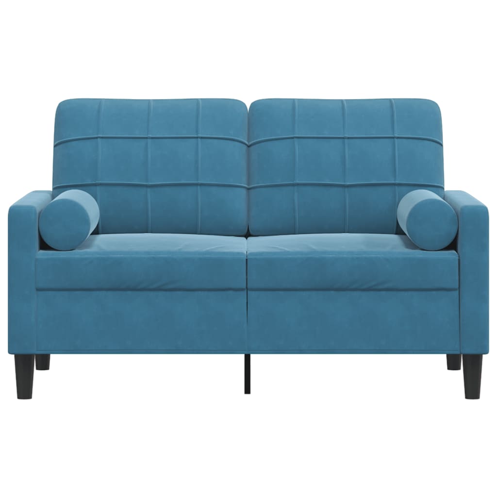 vidaXL Canapea cu 2 locuri cu pernuțe, albastru, 120 cm, catifea