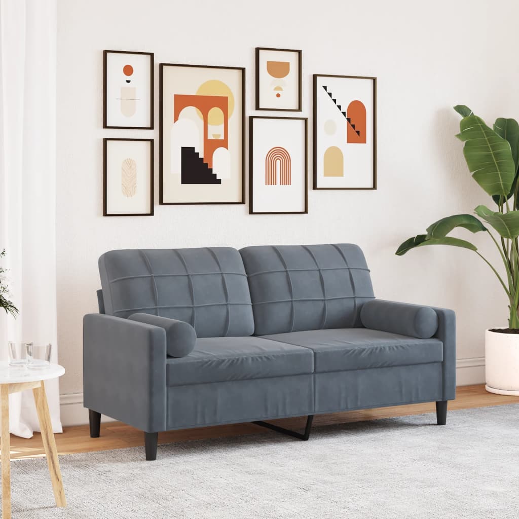 vidaXL Canapea cu 2 locuri cu pernuțe, gri închis, 140 cm, catifea vidaXL Canapea cu 2 locuri cu pernuțe, gri închis, 140 cm, catifea