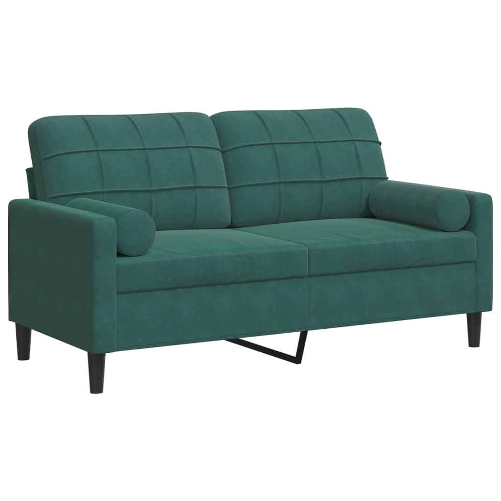 vidaXL Canapea cu 2 locuri cu pernuțe, verde închis, 140 cm, catifea