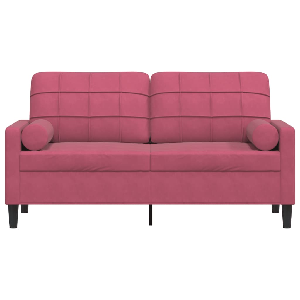 vidaXL Canapea cu 2 locuri cu pernuțe, roșu vin, 140 cm, catifea
