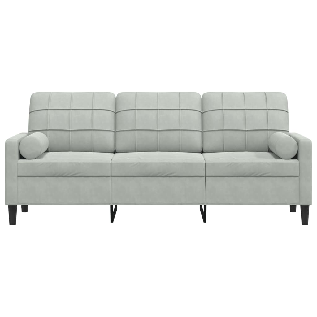 vidaXL Canapea cu 3 locuri cu pernuțe, gri deschis, 180 cm, catifea