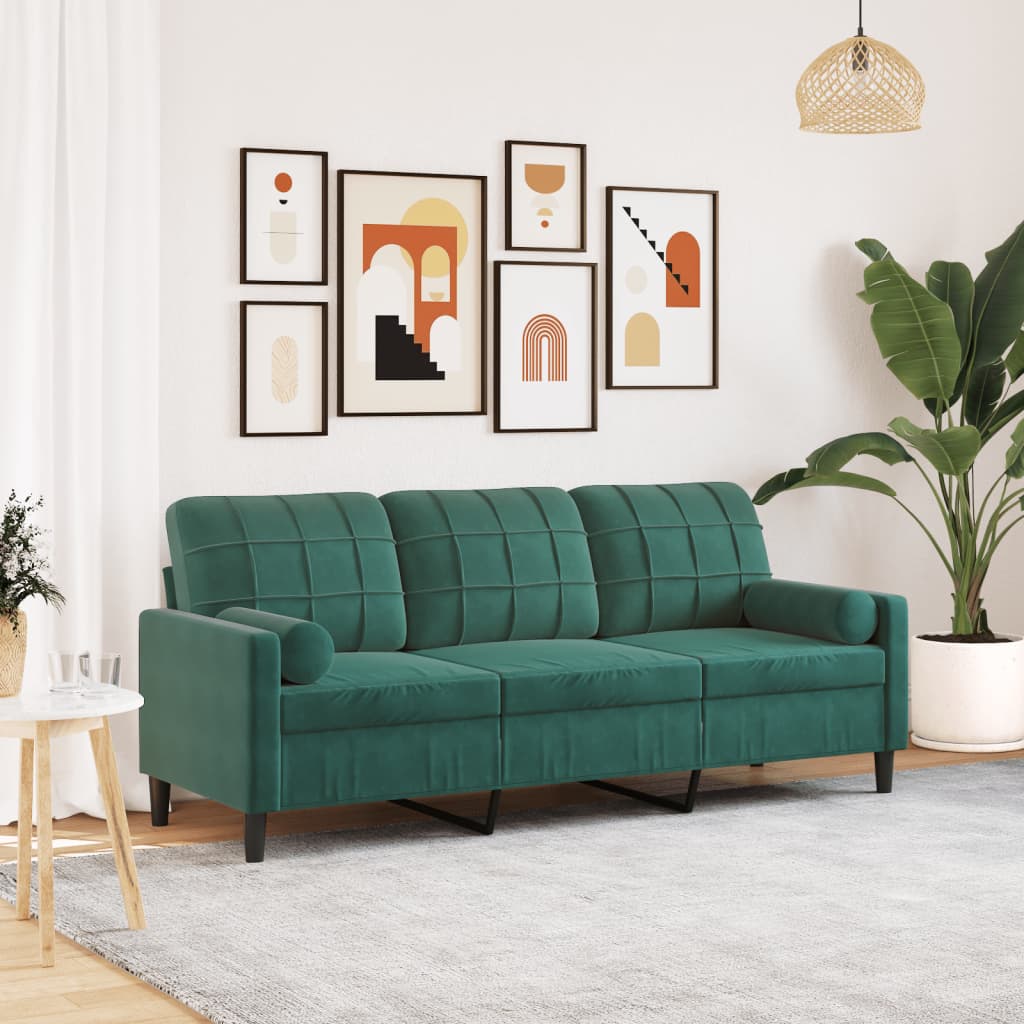 vidaXL Canapea cu 3 locuri cu pernuțe, verde închis, 180 cm, catifea vidaXL Canapea cu 3 locuri cu pernuțe, verde închis, 180 cm, catifea