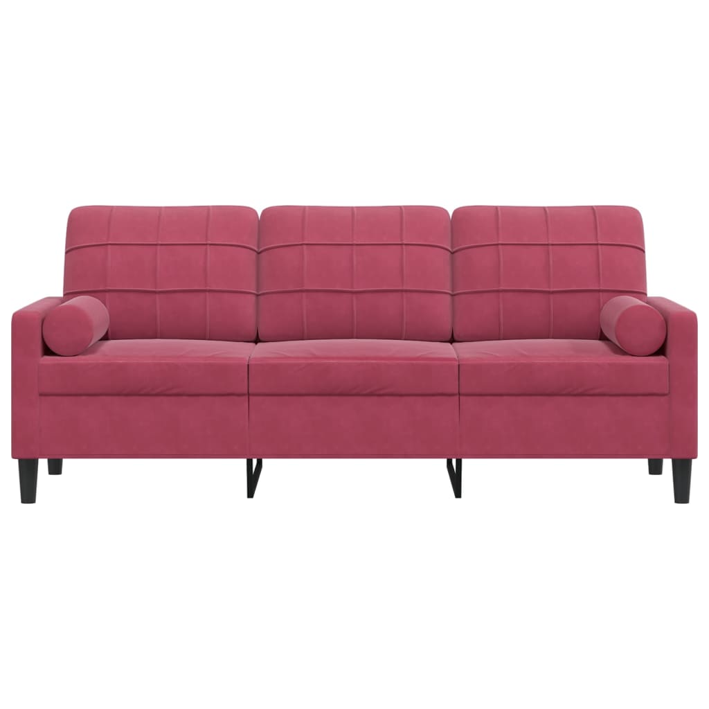 vidaXL Canapea cu 3 locuri cu pernuțe, roșu vin, 180 cm, catifea vidaXL Canapea cu 3 locuri cu pernuțe, roșu vin, 180 cm, catifea