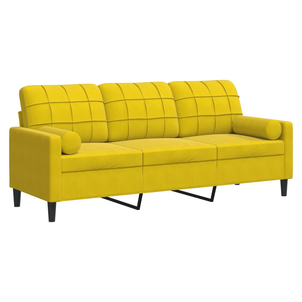 vidaXL Canapea cu 3 locuri cu pernuțe, galben, 180 cm, catifea vidaXL Canapea cu 3 locuri cu pernuțe, galben, 180 cm, catifea
