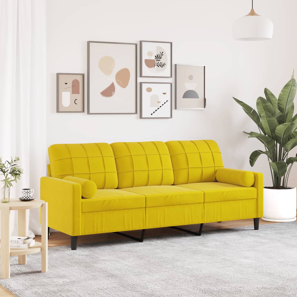 vidaXL Canapea cu 3 locuri cu pernuțe, galben, 180 cm, catifea vidaXL Canapea cu 3 locuri cu pernuțe, galben, 180 cm, catifea