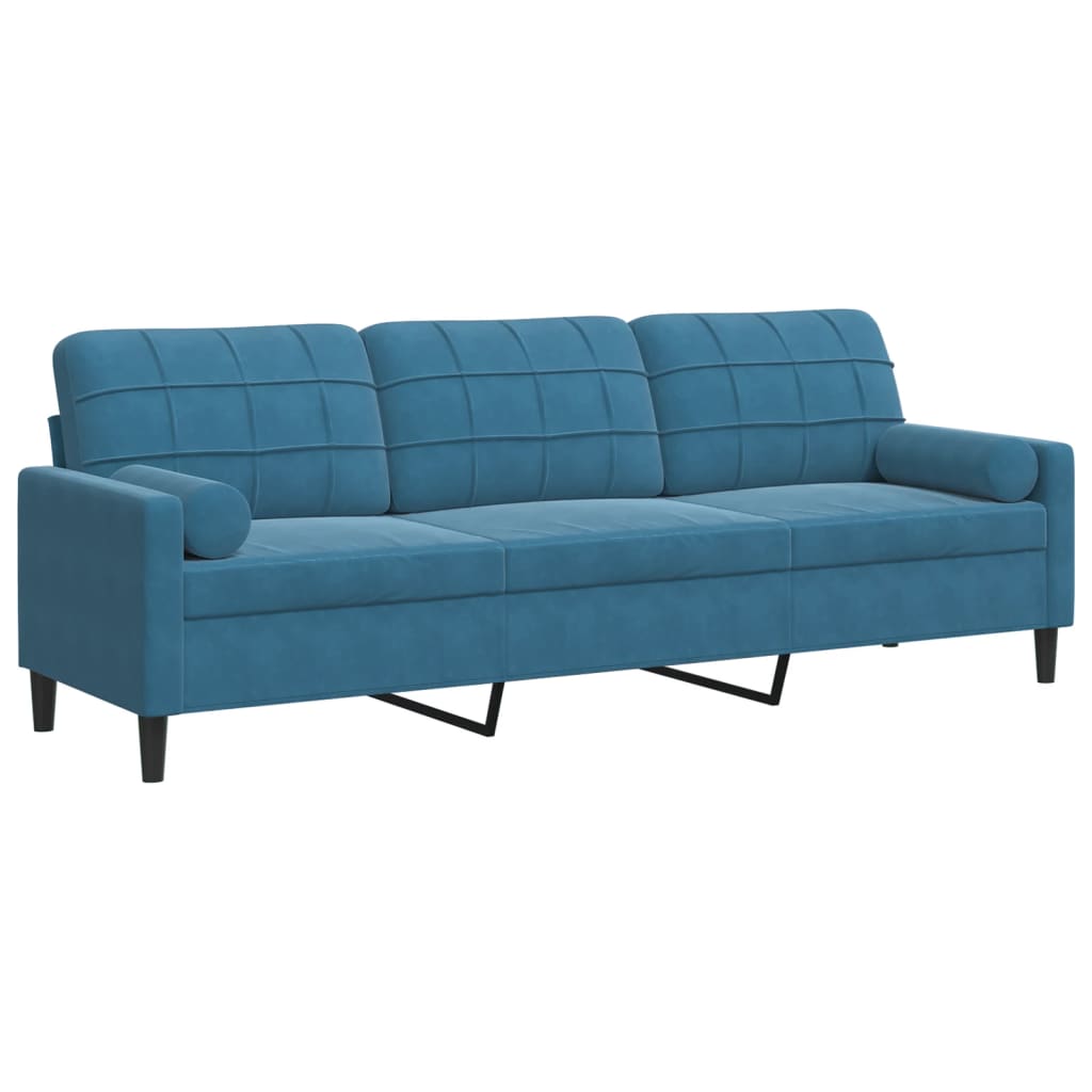 vidaXL Canapea cu 3 locuri cu pernuțe, albastru, 210 cm, catifea vidaXL Canapea cu 3 locuri cu pernuțe, albastru, 210 cm, catifea