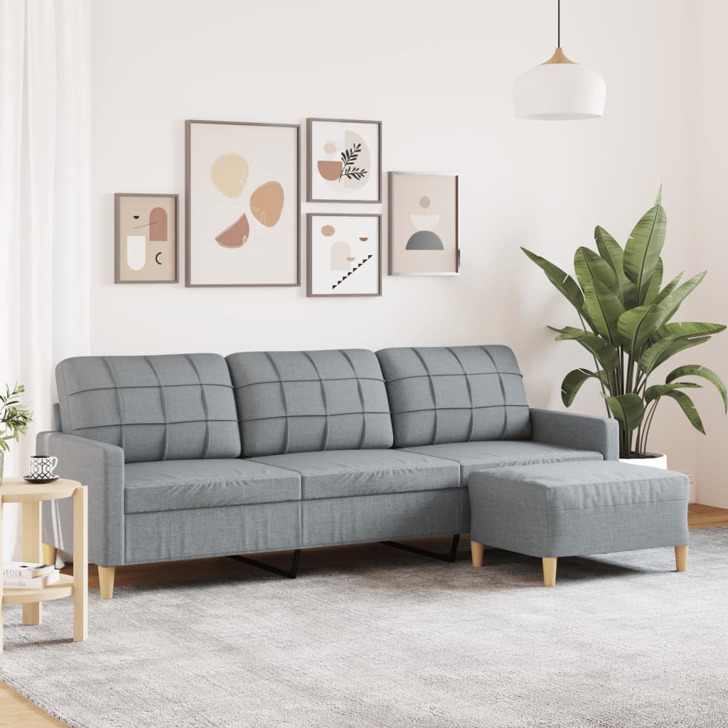 vidaXL Canapea cu 3 locuri și taburet, gri deschis, 210 cm, textil vidaXL Canapea cu 3 locuri și taburet, gri deschis, 210 cm, textil