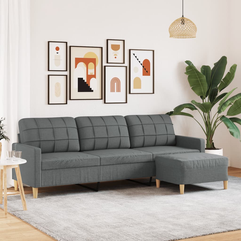 vidaXL Canapea cu 3 locuri și taburet, gri închis, 210 cm, textil vidaXL Canapea cu 3 locuri și taburet, gri închis, 210 cm, textil