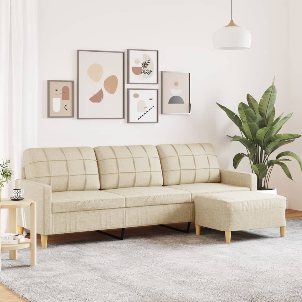 vidaXL Canapea cu 3 locuri și taburet, crem, 210 cm, textil vidaXL Canapea cu 3 locuri și taburet, crem, 210 cm, textil