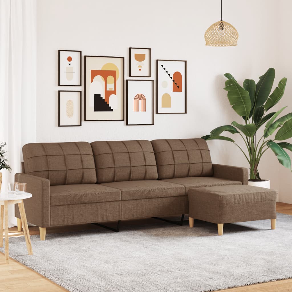 vidaXL Canapea cu 3 locuri și taburet, maro, 210 cm, textil vidaXL Canapea cu 3 locuri și taburet, maro, 210 cm, textil
