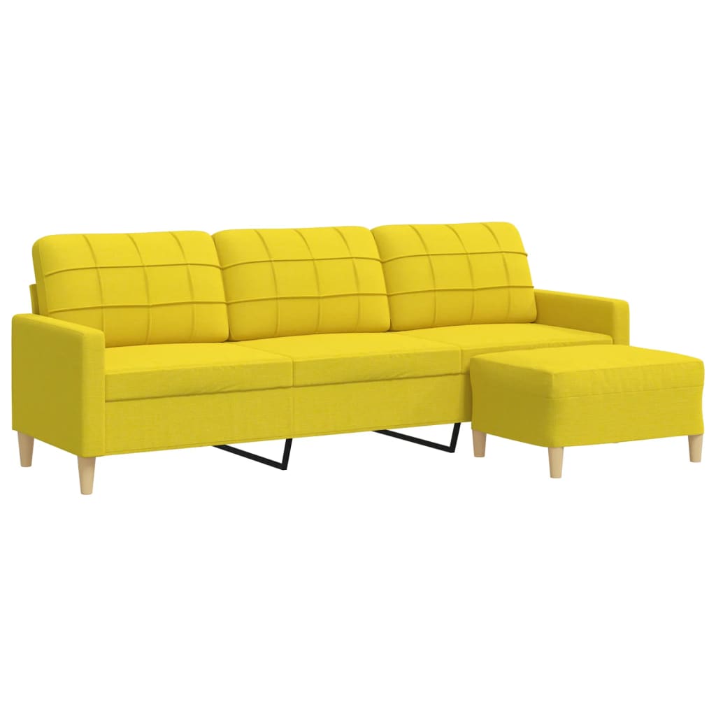 vidaXL Canapea cu 3 locuri și taburet, galben deschis, 210 cm, textil vidaXL Canapea cu 3 locuri și taburet, galben deschis, 210 cm, textil