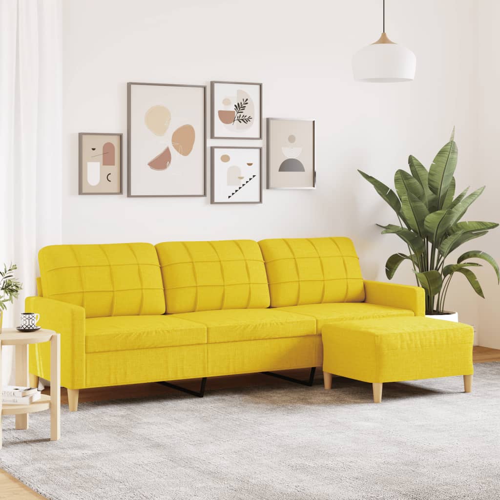 vidaXL Canapea cu 3 locuri și taburet, galben deschis, 210 cm, textil vidaXL Canapea cu 3 locuri și taburet, galben deschis, 210 cm, textil
