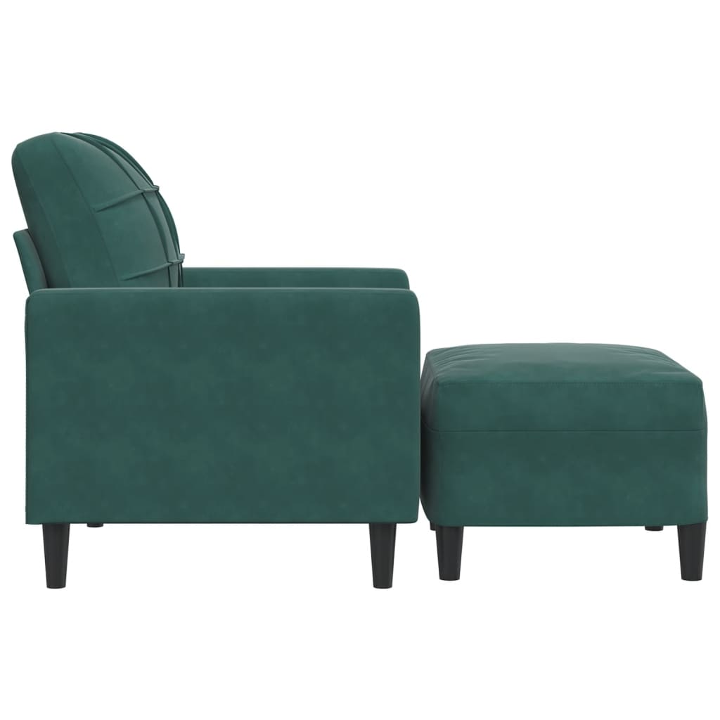 vidaXL Fotoliu canapea cu taburet, verde închis, 60 cm, catifea