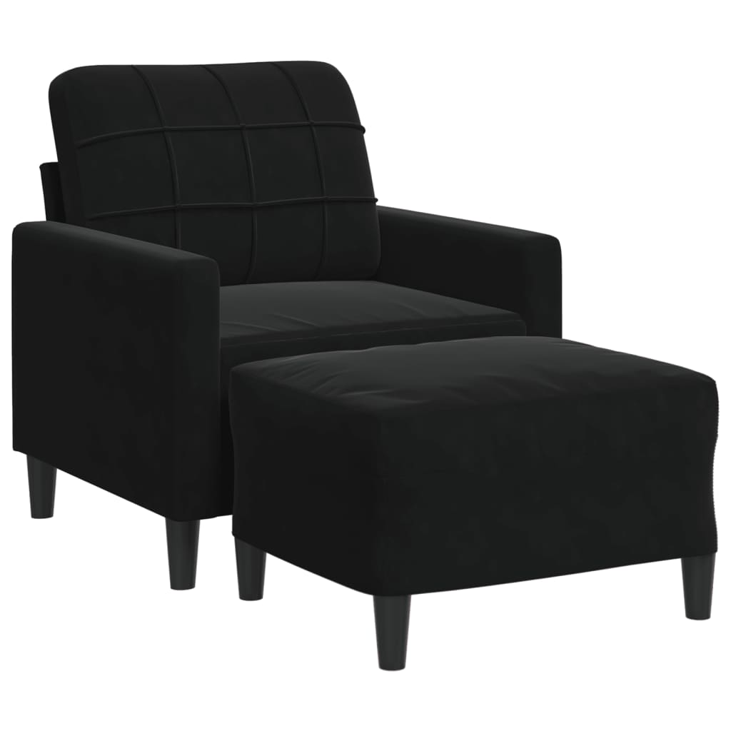 vidaXL Fotoliu canapea cu taburet, negru, 60 cm, catifea