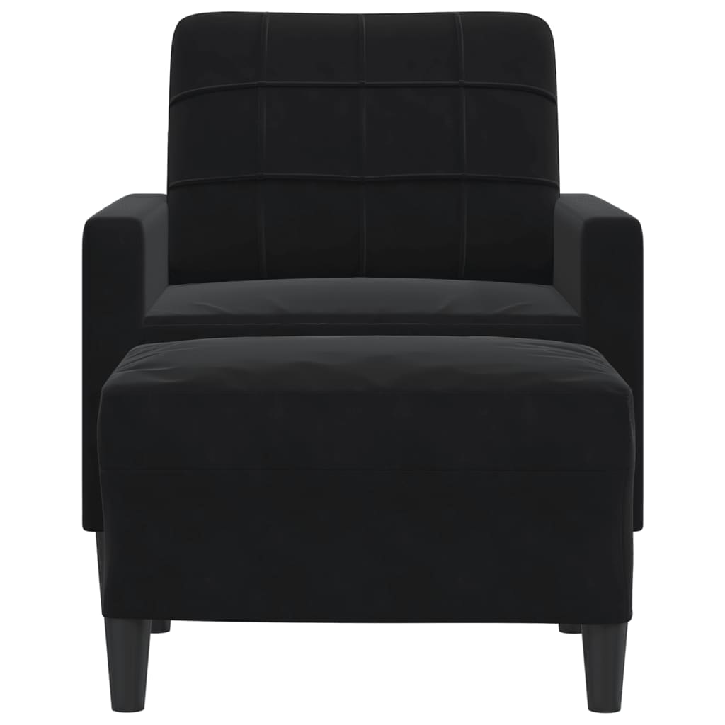 vidaXL Fotoliu canapea cu taburet, negru, 60 cm, catifea
