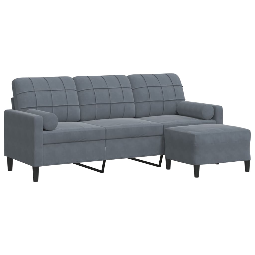vidaXL Canapea cu 3 locuri și taburet, gri închis, 180 cm, catifea vidaXL Canapea cu 3 locuri și taburet, gri închis, 180 cm, catifea