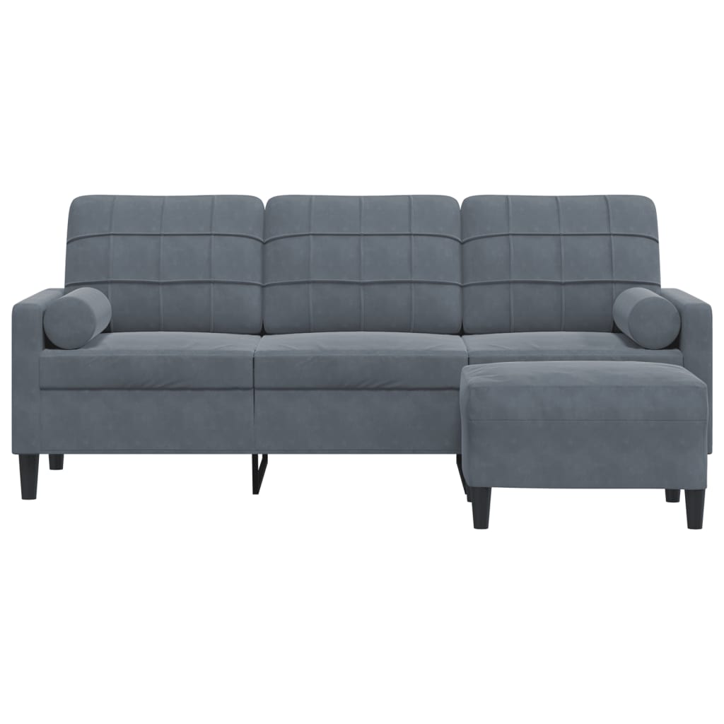 vidaXL Canapea cu 3 locuri și taburet, gri închis, 180 cm, catifea vidaXL Canapea cu 3 locuri și taburet, gri închis, 180 cm, catifea