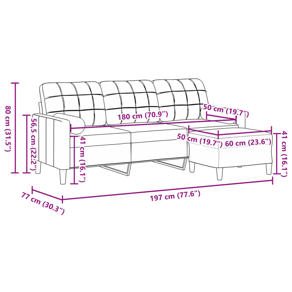 vidaXL Canapea cu 3 locuri și taburet, gri închis, 180 cm, catifea vidaXL Canapea cu 3 locuri și taburet, gri închis, 180 cm, catifea