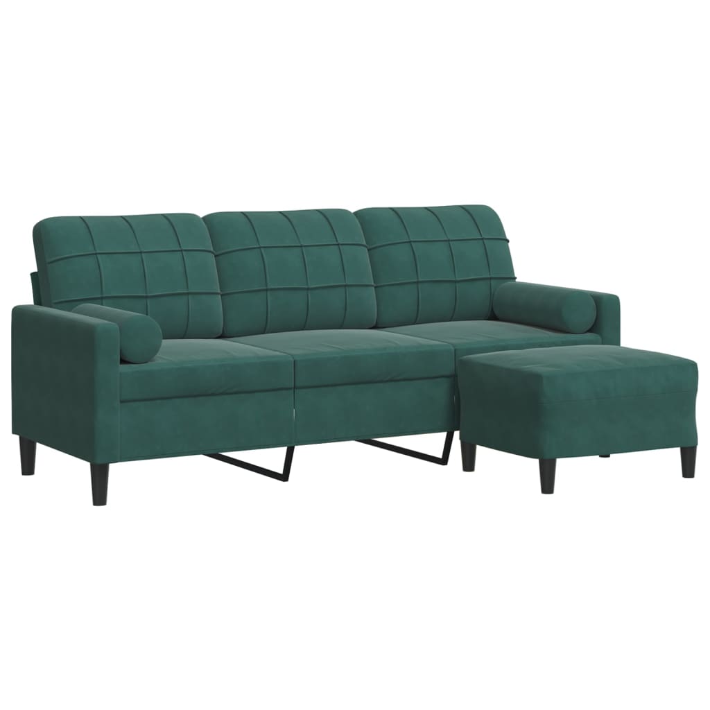 vidaXL Canapea cu 3 locuri și taburet, verde închis, 180 cm, catifea