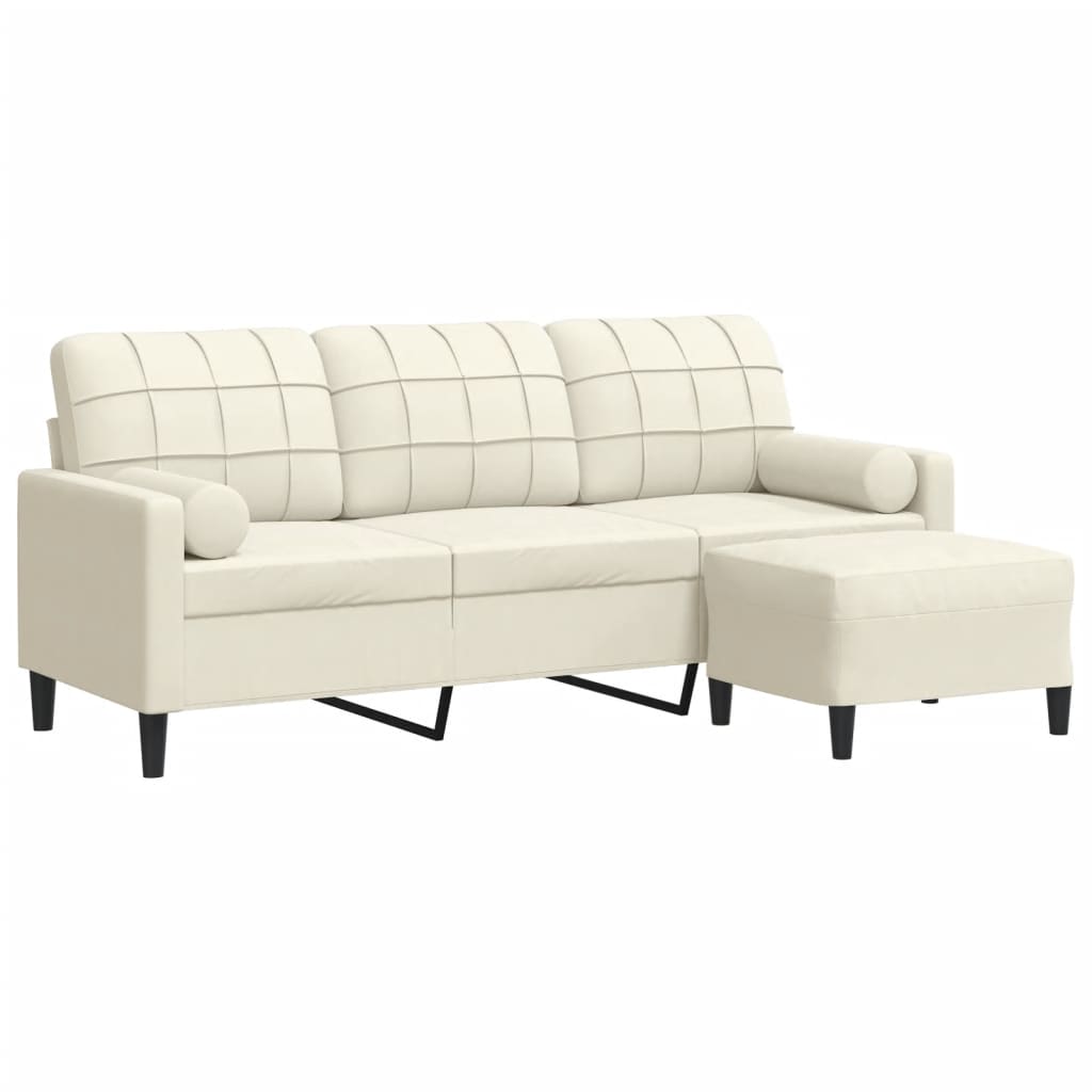 vidaXL Canapea cu 3 locuri și taburet, crem, 180 cm, catifea vidaXL Canapea cu 3 locuri și taburet, crem, 180 cm, catifea