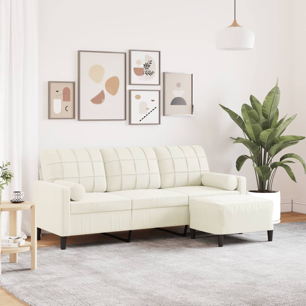 vidaXL Canapea cu 3 locuri și taburet, crem, 180 cm, catifea vidaXL Canapea cu 3 locuri și taburet, crem, 180 cm, catifea