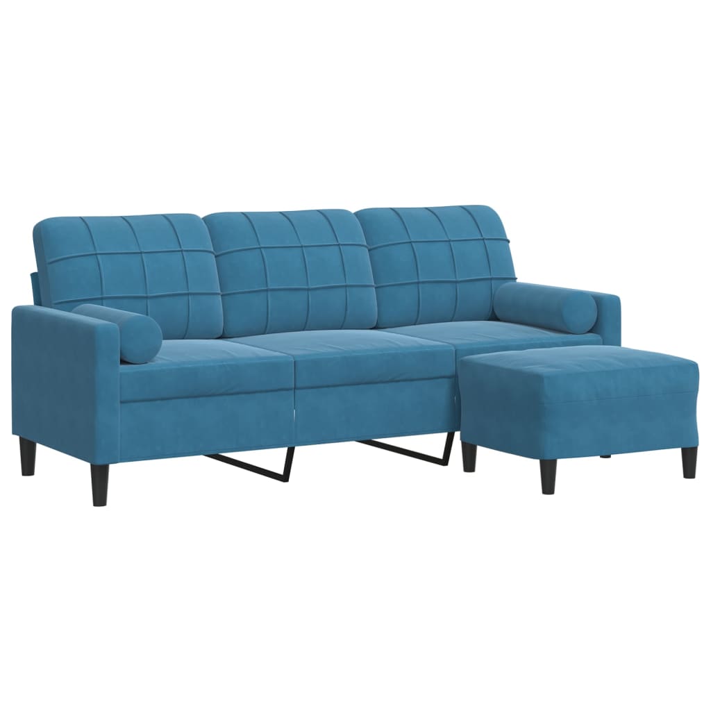 vidaXL Canapea cu 3 locuri și taburet, albastru, 180 cm, catifea vidaXL Canapea cu 3 locuri și taburet, albastru, 180 cm, catifea