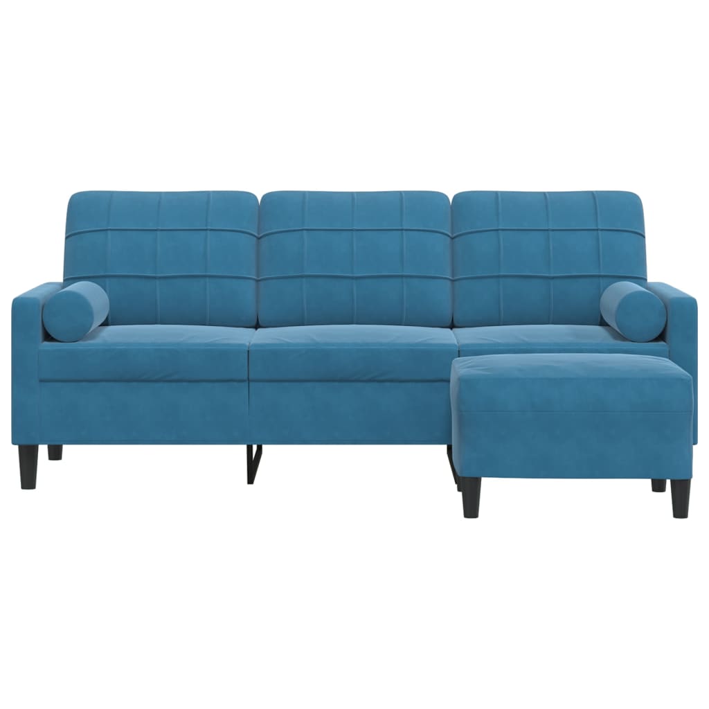 vidaXL Canapea cu 3 locuri și taburet, albastru, 180 cm, catifea vidaXL Canapea cu 3 locuri și taburet, albastru, 180 cm, catifea