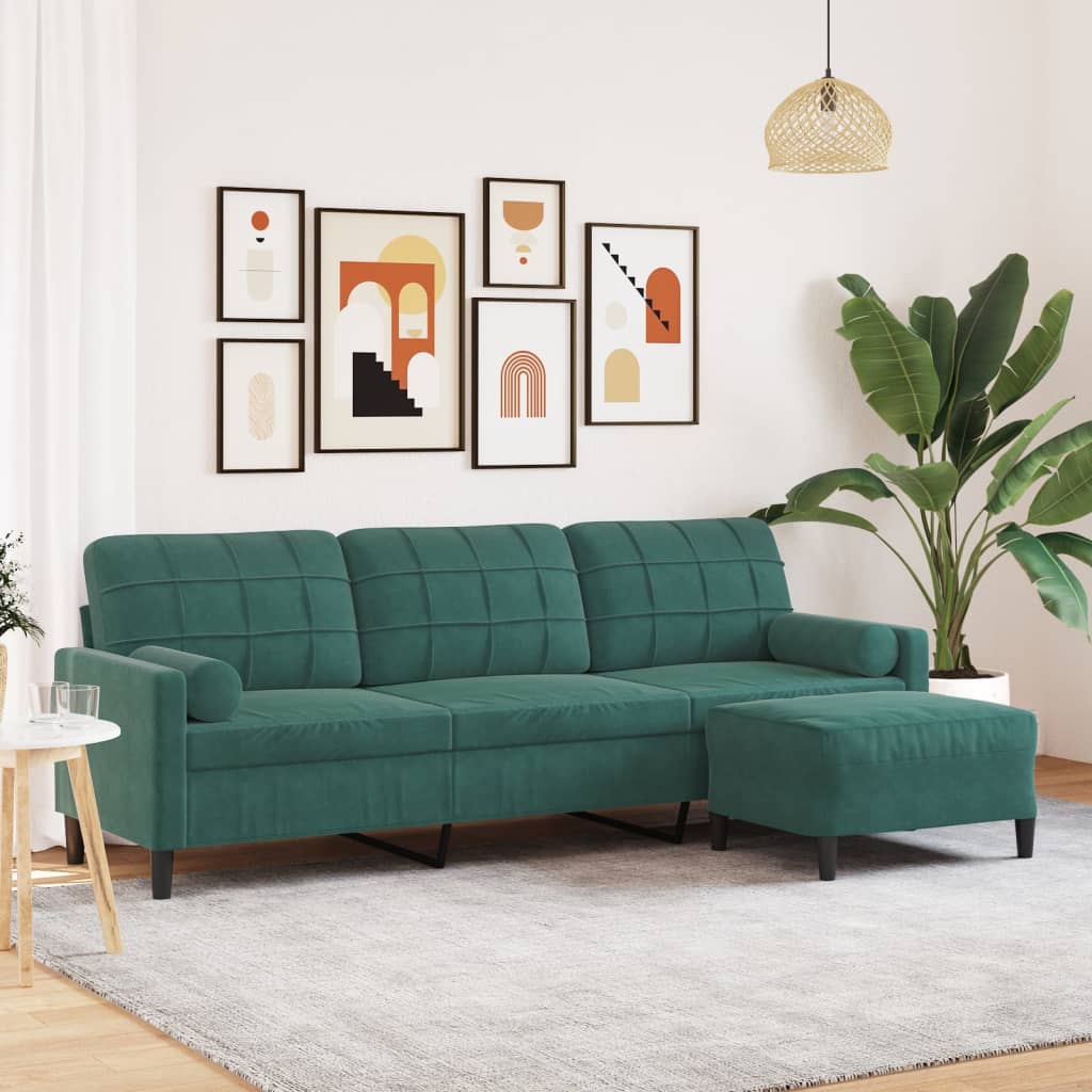 vidaXL Canapea cu 3 locuri și taburet, verde închis, 210 cm, catifea vidaXL Canapea cu 3 locuri și taburet, verde închis, 210 cm, catifea