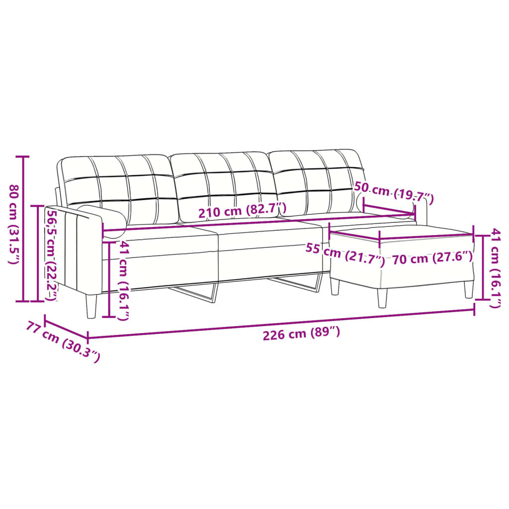 vidaXL Canapea cu 3 locuri și taburet, albastru, 210 cm, catifea vidaXL Canapea cu 3 locuri și taburet, albastru, 210 cm, catifea