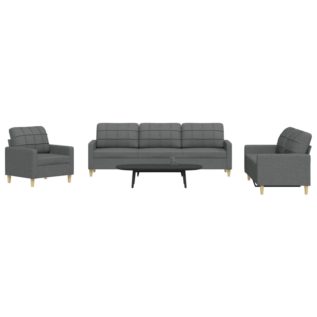 vidaXL Set de canapele, 3 piese, gri închis, textil vidaXL Set de canapele, 3 piese, gri închis, textil