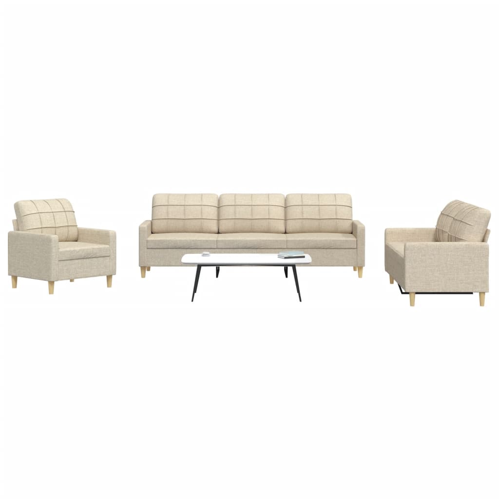 vidaXL Set de canapele, 3 piese, crem, material vidaXL Set de canapele, 3 piese, crem, material