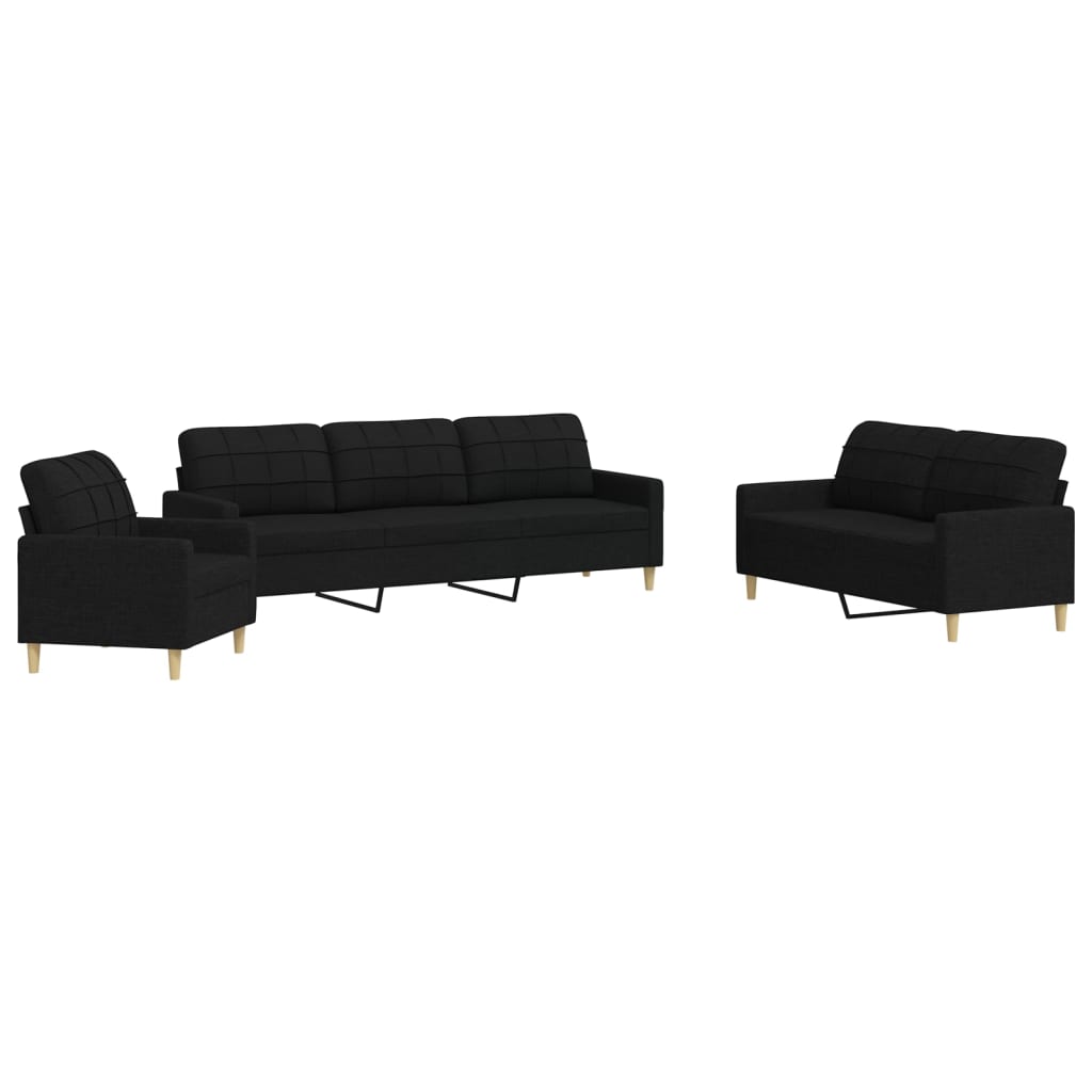 vidaXL Set de canapele, 3 piese, negru, textil vidaXL Set de canapele, 3 piese, negru, textil
