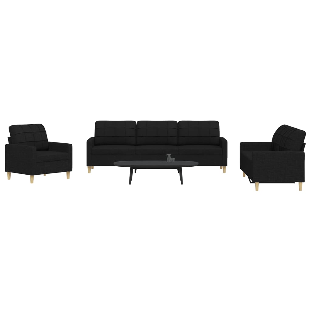 vidaXL Set de canapele, 3 piese, negru, textil vidaXL Set de canapele, 3 piese, negru, textil