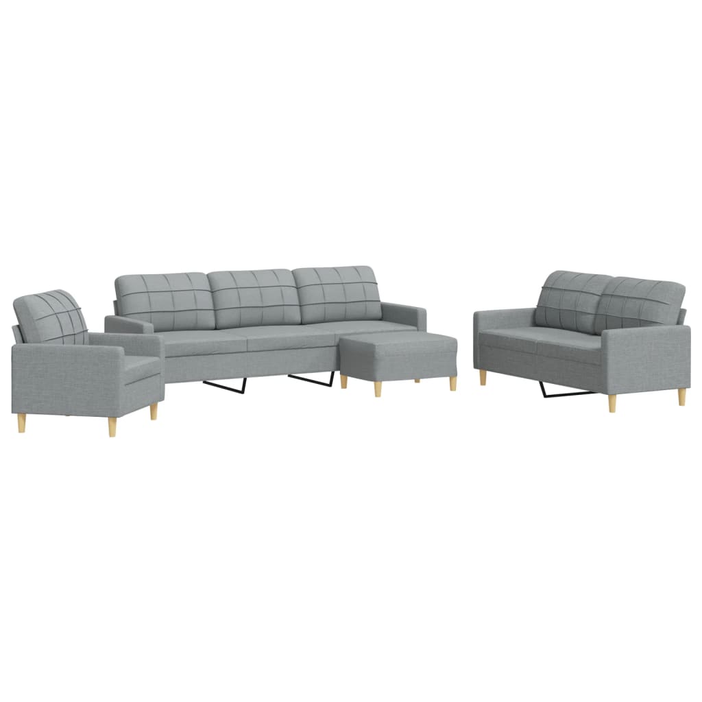 vidaXL Set canapele cu taburet, 4 piese, gri deschis, textil