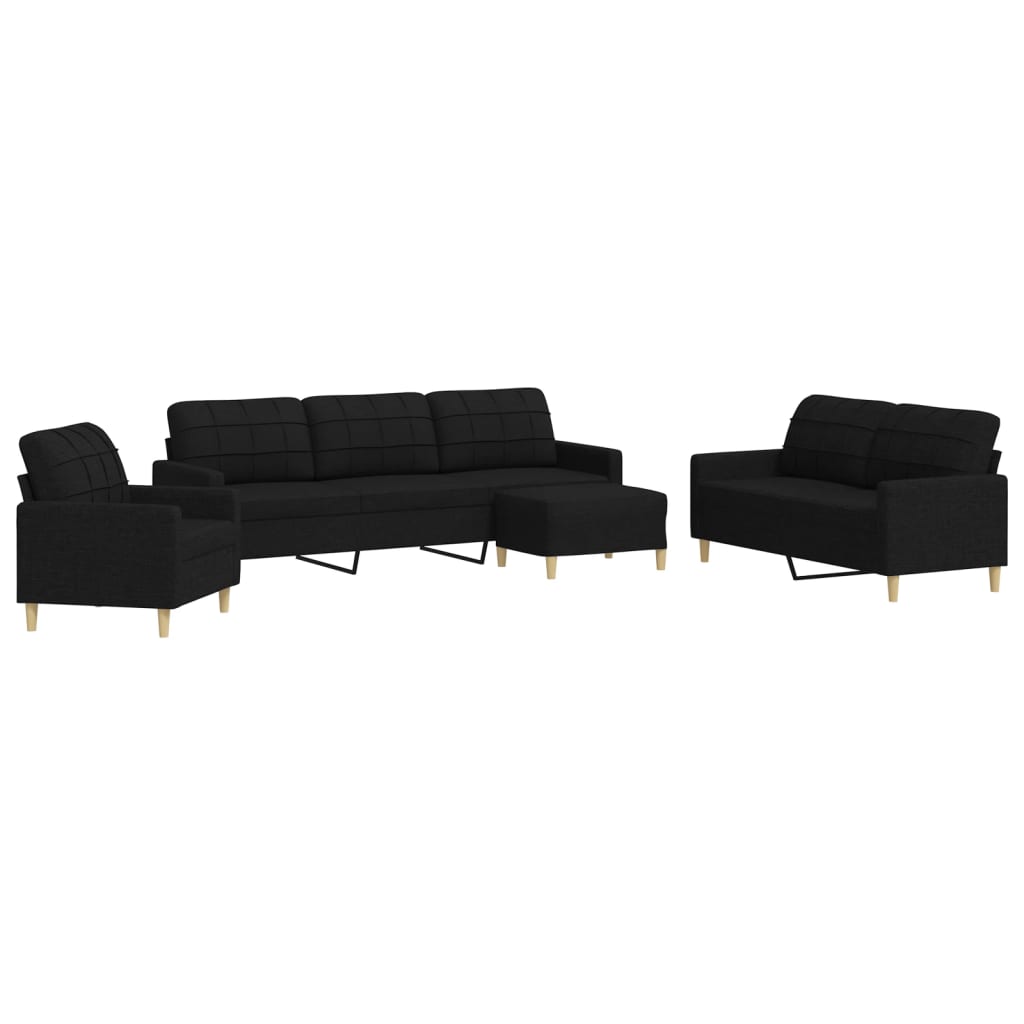 vidaXL Set de canapele cu taburet, 4 piese, negru, textil vidaXL Set de canapele cu taburet, 4 piese, negru, textil