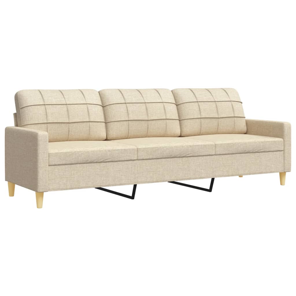 vidaXL Set de canapele cu perne decorative, 3 piese, crem, textil