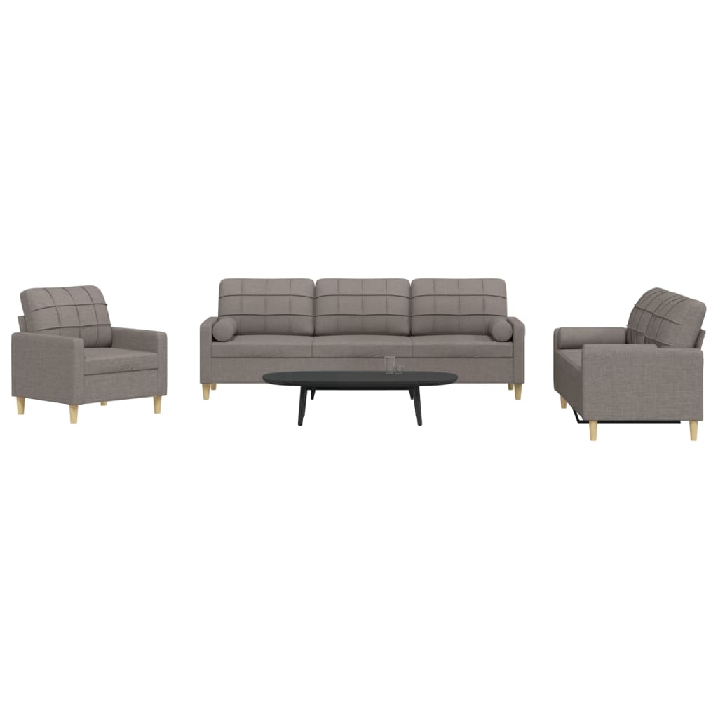 vidaXL Set de canapele cu perne, 3 piese, gri taupe, textil vidaXL Set de canapele cu perne, 3 piese, gri taupe, textil