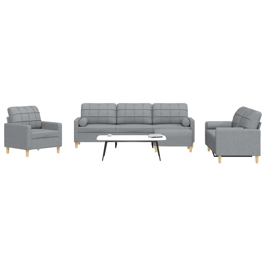 vidaXL Set canapele cu taburet și perne, 4 piese, gri deschis, textil vidaXL Set canapele cu taburet și perne, 4 piese, gri deschis, textil