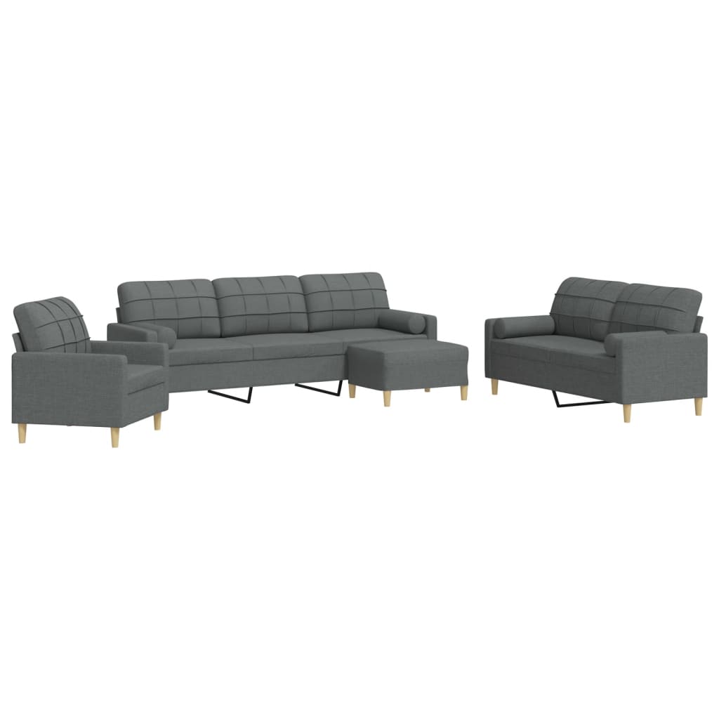vidaXL Set canapele cu taburet și perne, 4 piese, gri închis, textil vidaXL Set canapele cu taburet și perne, 4 piese, gri închis, textil
