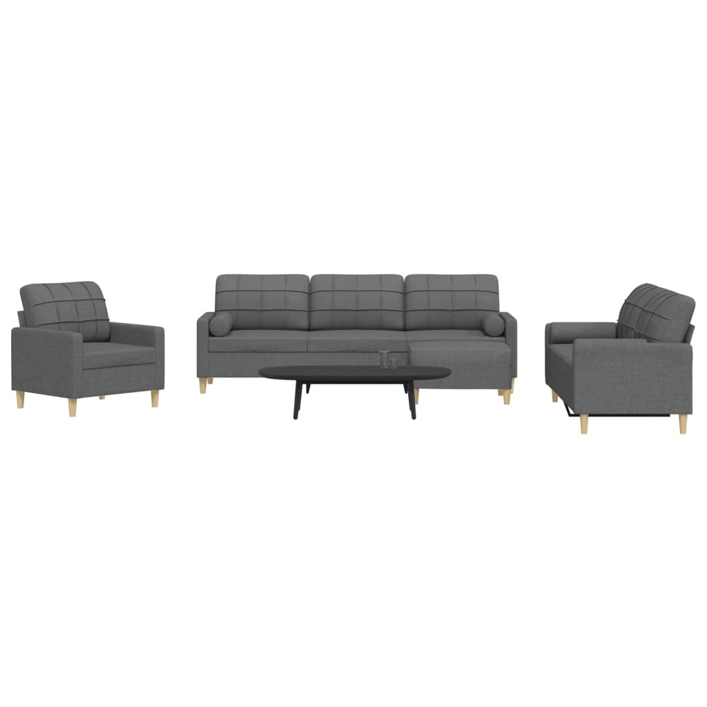 vidaXL Set canapele cu taburet și perne, 4 piese, gri închis, textil vidaXL Set canapele cu taburet și perne, 4 piese, gri închis, textil