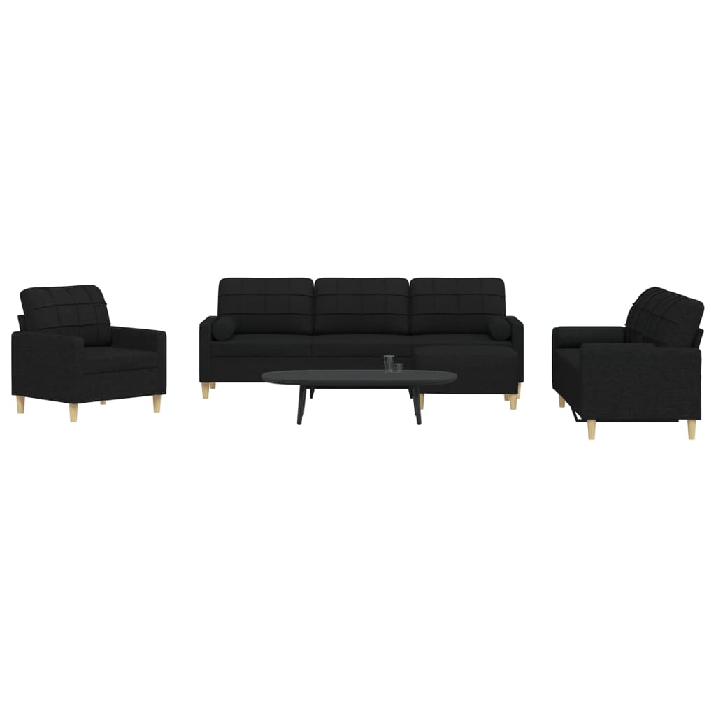 vidaXL Set canapele cu taburet și perne, 4 piese, negru, textil vidaXL Set canapele cu taburet și perne, 4 piese, negru, textil