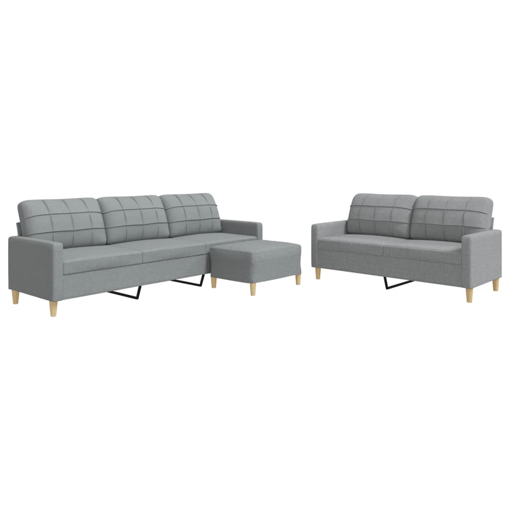 vidaXL Set canapele cu taburet, 3 piese, gri deschis, textil
